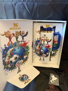 New Stanley 40oz World Cup 2026 Travel Mug - White with Blue Handle Box Straw